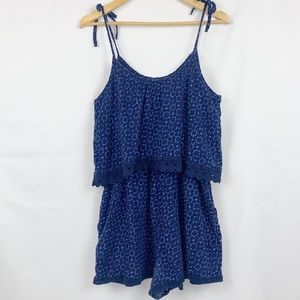 Aerie Blue Printed Tie Shoulder Romper